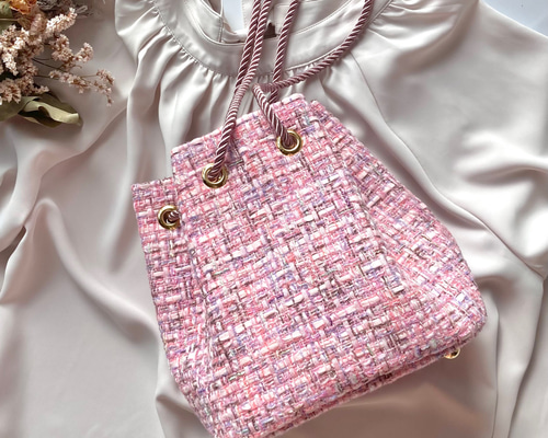 韓国 The barnnet ピンク 巾着型バッグ ツイード 韓国 The barnnet ピンク 巾着型バッグ ツイード 韓国 The barnnet