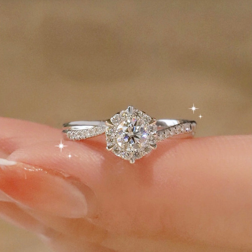 モアサナイト ヘイローリング デザイン指輪ダイヤモンドMoissanite 1.0ct モアサナイト ハーフエタニティ ヘイローリング Silver925