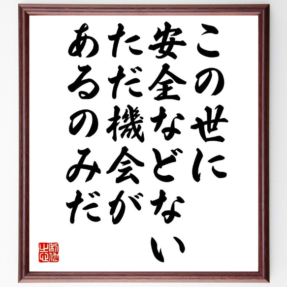 名言「この世に安全などない、ただ機会があるのみだ」手書き書道色紙額