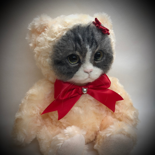 可愛いくまの着ぐるみ猫ちゃん‍❄️ 羊毛フェルト スコティッシュ 植毛