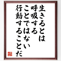 ルソーの名言「生きるとは呼吸することではない、行動することだ」額付き書道色紙／受注後直筆（V1093） 1枚目の画像