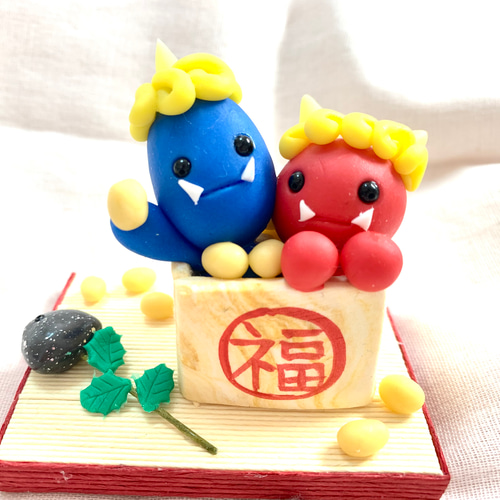 ☆赤鬼くんと青鬼くんの節分(受注生産) 樹脂粘土 置物 その他