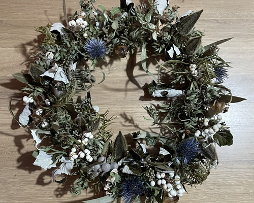 ブルー&グリーン ドライフラワー リース ふわりと風纏うリース ドライ  