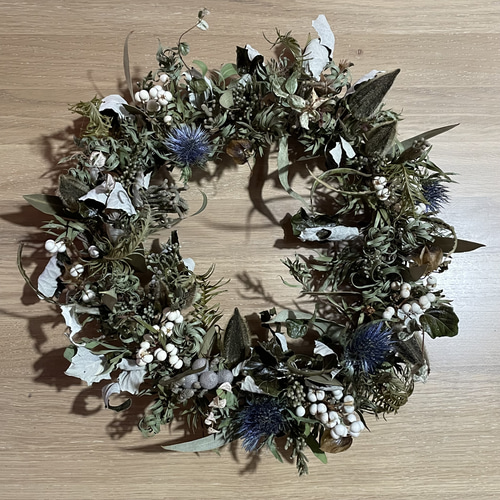 ブルー&グリーン ドライフラワー リース ふわりと風纏うリース ドライ  