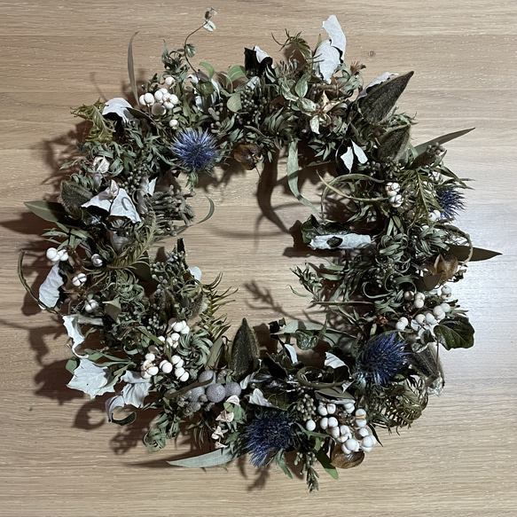 ブルー&グリーン ドライフラワー リース ふわりと風纏うリース ドライ  