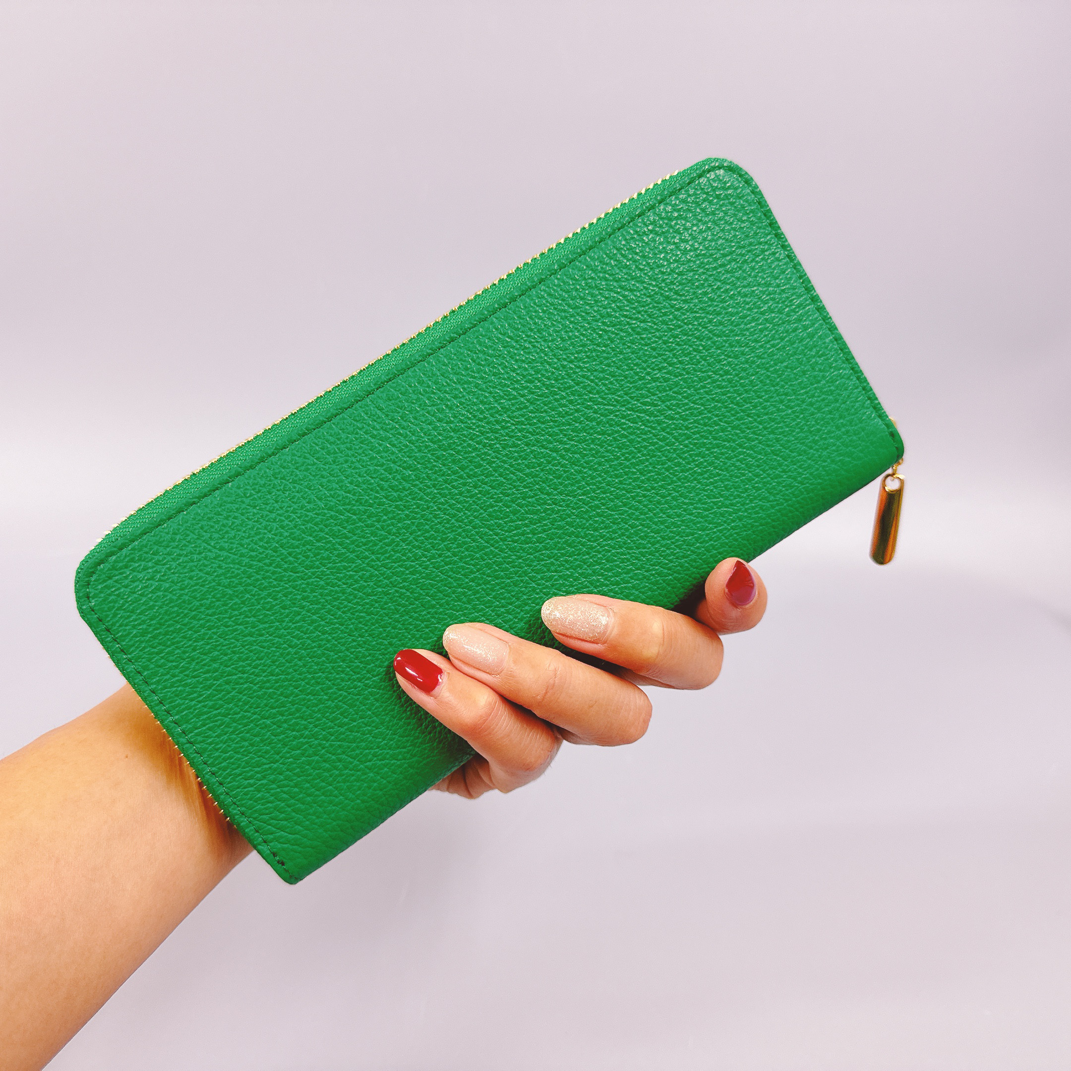 ラウンド長財布 Zip-Around Wallet イタリア革　シュリンク　グリーン