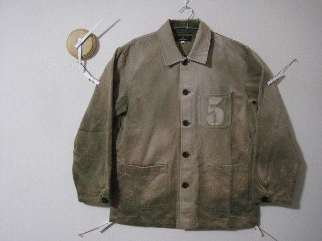 １点物【極み】ワークジャケット　ゼッケン【５】オリーブ　ナンバリング／ミリタリー／カバーオール／サバゲー