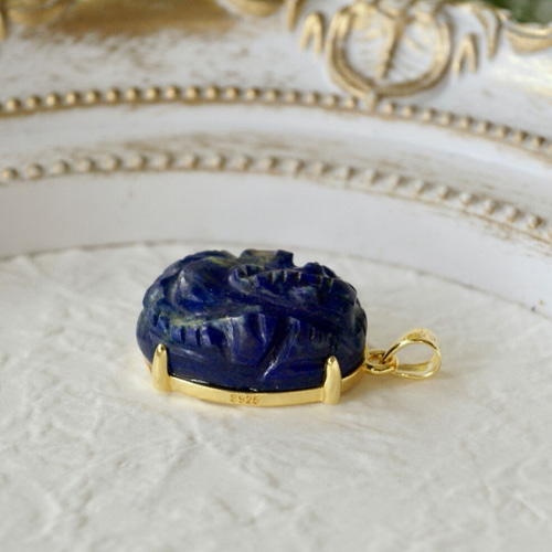 12月誕生石 ラピスラズリ ガネーシャ ペンダントトップ 18kゴールド