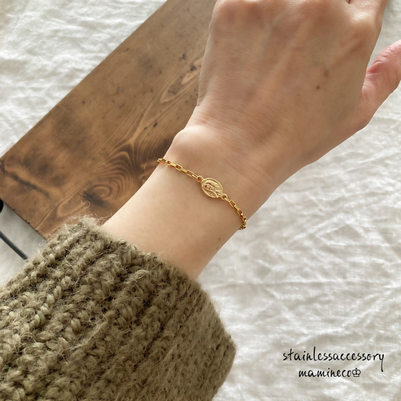 オールステンレス製 メダイブレスレット ボックスチェーン幅2.2mm