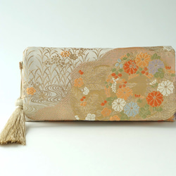 [Nishijin Woven Hattori Woven Beige/Gold Flower Pattern 絲綢腰帶 Rem 第2張的照片