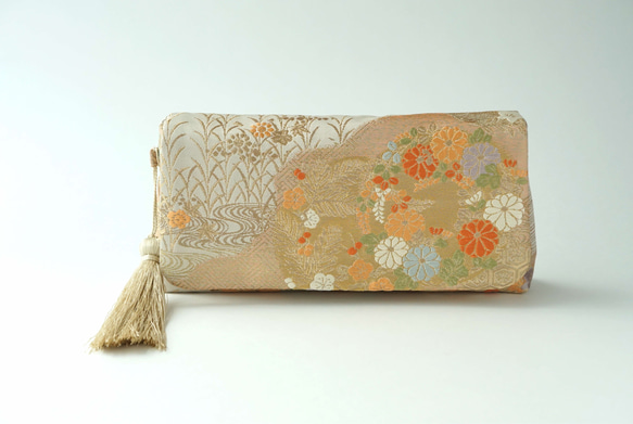 [Nishijin Woven Hattori Woven Beige/Gold Flower Pattern 絲綢腰帶 Rem 第2張的照片