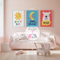 子供向けアートポスター 虹と雲と太陽 北欧風ナチュラルデザイン