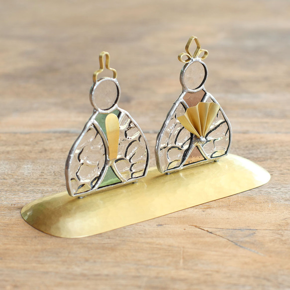 ステンドグラスのお雛様　ひな人形（クリア＋ブルー＆ピンク） 3枚目の画像