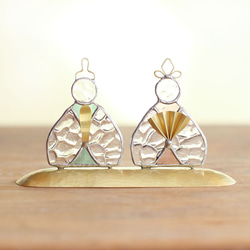 ステンドグラスのお雛様　ひな人形（クリア＋ブルー＆ピンク） 2枚目の画像