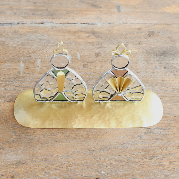 ステンドグラスのお雛様　ひな人形（クリア＋ブルー＆ピンク） 5枚目の画像