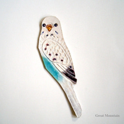 白　ハルクイン　ホワイト　セキセイインコ 革 しおり インコ レザー ブックマーク 鳥 プレゼント 1枚目の画像
