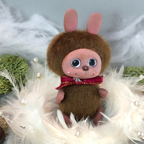 茶色うさぎのタルトくんぬいぐるみドールアートドール樹脂粘土ベビー