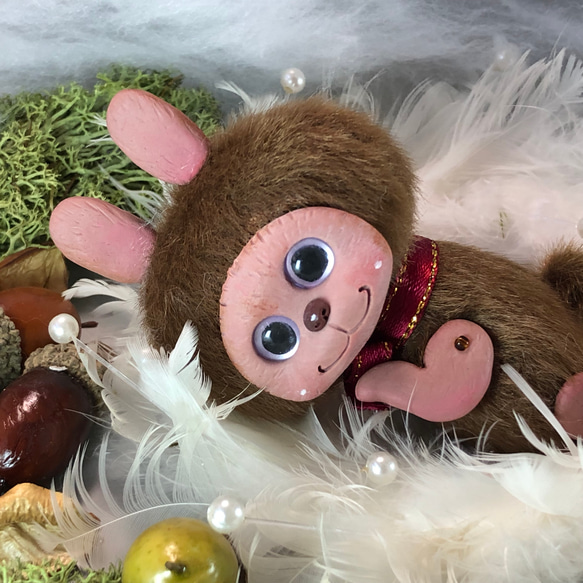 茶色うさぎのタルトくんぬいぐるみドールアートドール樹脂粘土ベビー