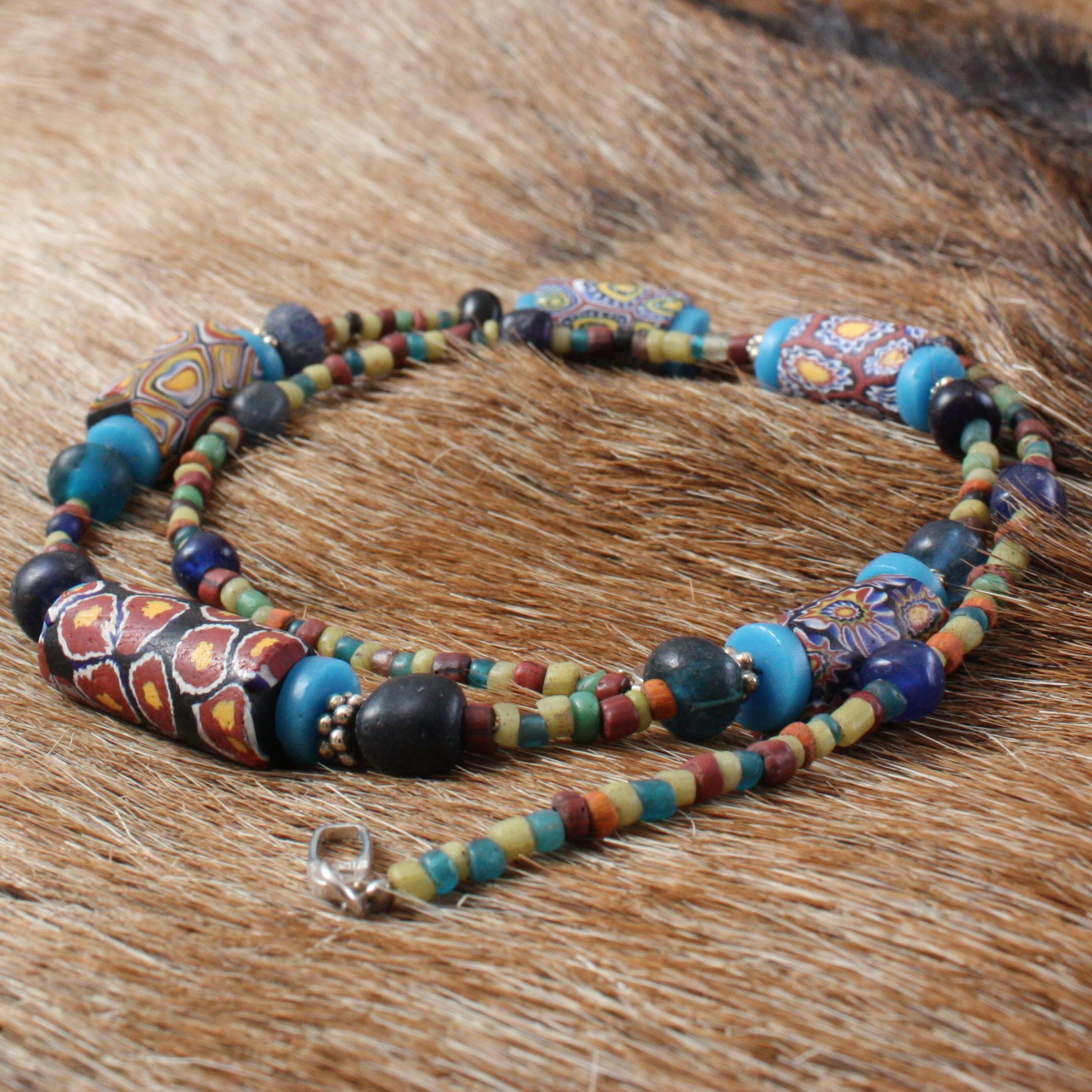 とんぼ玉 アンティーク ヴェネチアンビーズ ミルフィオリ ネックレス