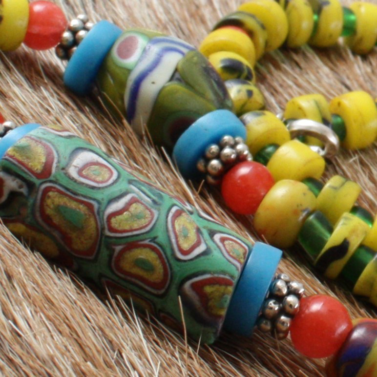 とんぼ玉 アンティーク ヴェネチアンビーズ ミルフィオリ＆オーバルミルフィオリ　ネックレス