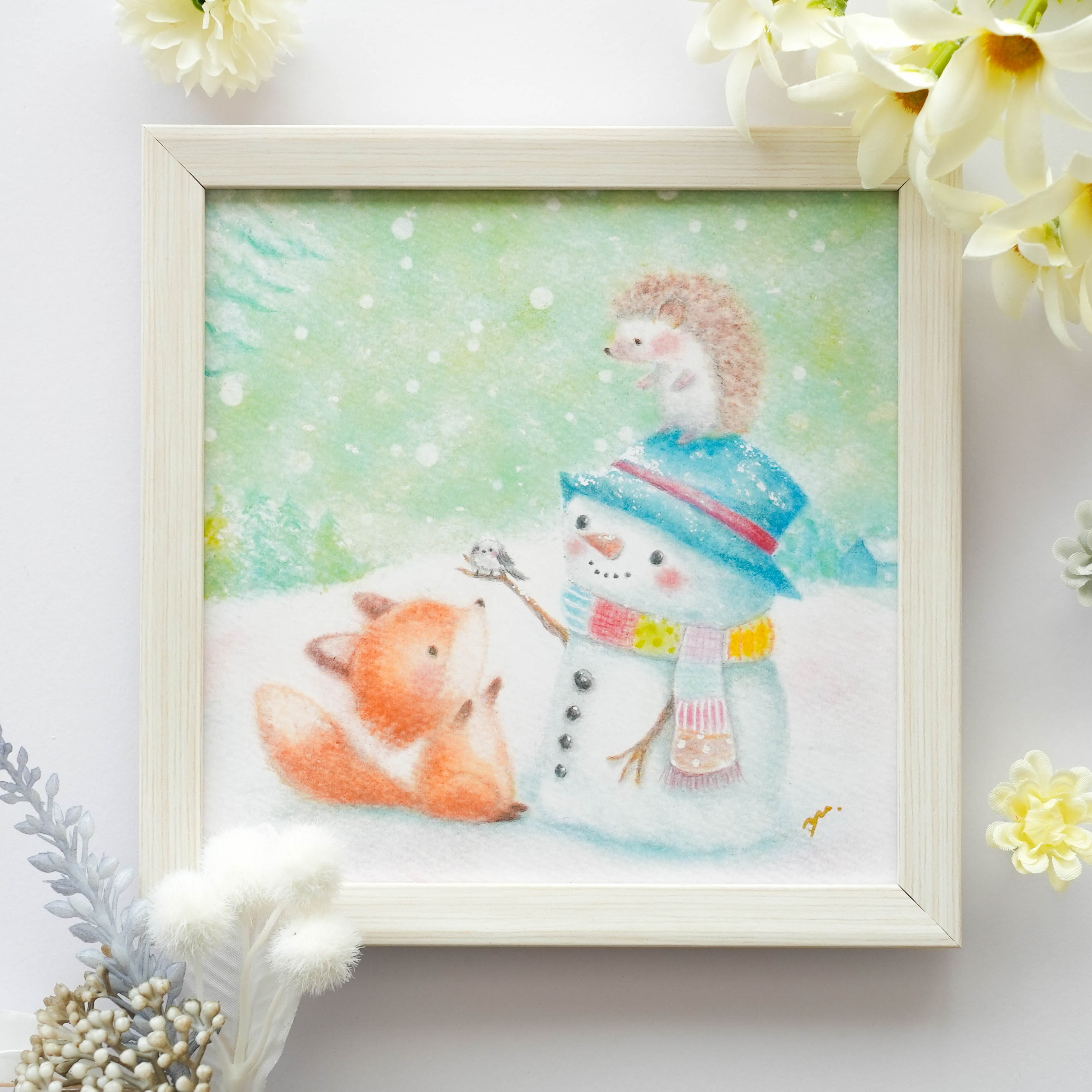 油絵 絵画【雪だるま】