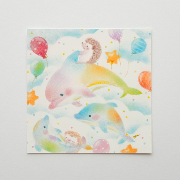 【複製画】「イルカに乗ったハリネズミ」　パステルアート　動物　かわいい　イラスト 6枚目の画像
