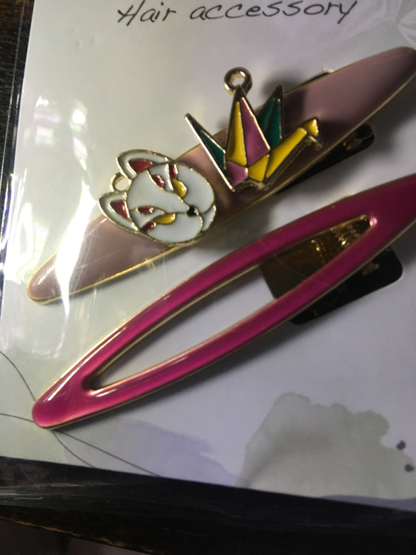 和風アクセサリーきつね折り鶴　ピンクヘアクリップ　観光客向け　日本土産　プチプラ　プレゼント　昭和レトロ　エモい 3枚目の画像