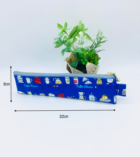 【再販】スリムペンケース☆ カフェ＆チェックハート（ブルー） 2枚目の画像