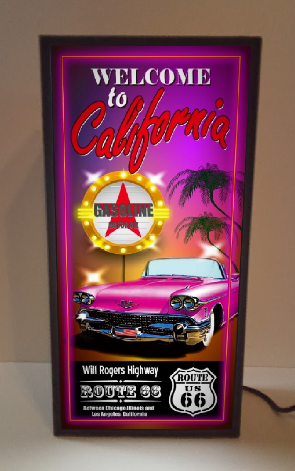 アメリカン ルート66 アメ車 カリフォルニア ガソリンスタンド ガレージ ミニチュア 看板 置物 雑貨 ライトBOX