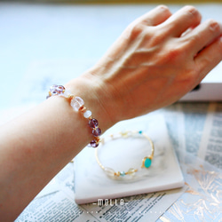 Molla 彩虹方糖鑽白紫阿賽水晶手環（手工訂製-可調硬式手環） 第2張的照片