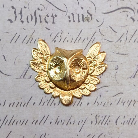 BEHOLD− 梟 紋章 真鍮製 1個 鳥 フクロウ ミミズク アメリカ製 スタンピング ヴィンテージ風 1枚目の画像