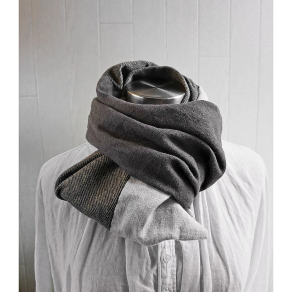 秋冬 溫暖拉絨亞麻棉圍巾 棕色 第4張的照片