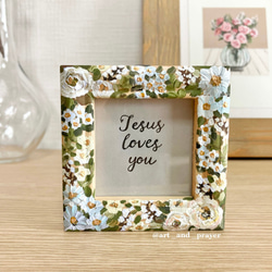 Jesus Loves You, 木製ハンドペイントのフレーム, クリスチャンアート, クリスチャンギフト 1枚目の画像