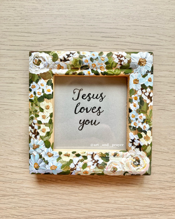 Jesus Loves You, 木製ハンドペイントのフレーム, クリスチャンアート, クリスチャンギフト 3枚目の画像