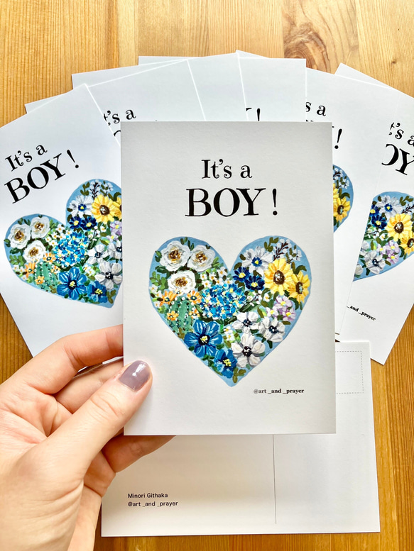 It’s a boy postcard - gender reveal card, ジェンダーリビールカード, 男の子 2枚目の画像
