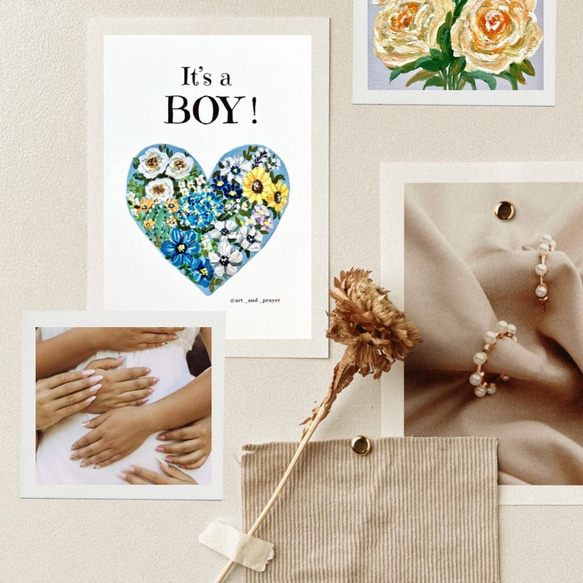 It’s a boy postcard - gender reveal card, ジェンダーリビールカード, 男の子 1枚目の画像