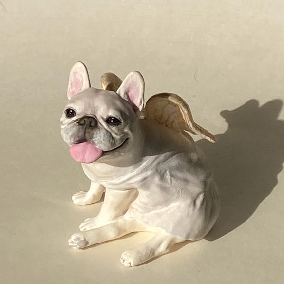 フレンチブルドッグ 天使 クリーム フレブル 置物 【いつもそばにいて