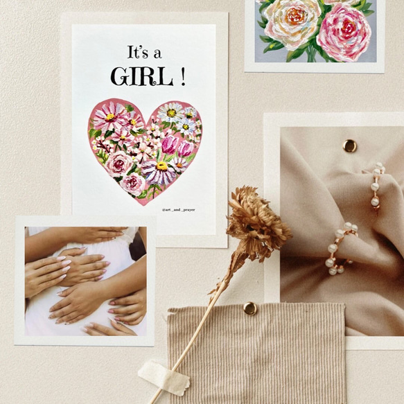 It’s a girl postcard - gender reveal card, ジェンダーリビールカード, 女の子 1枚目の画像