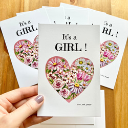 It’s a girl postcard - gender reveal card, ジェンダーリビールカード, 女の子 2枚目の画像