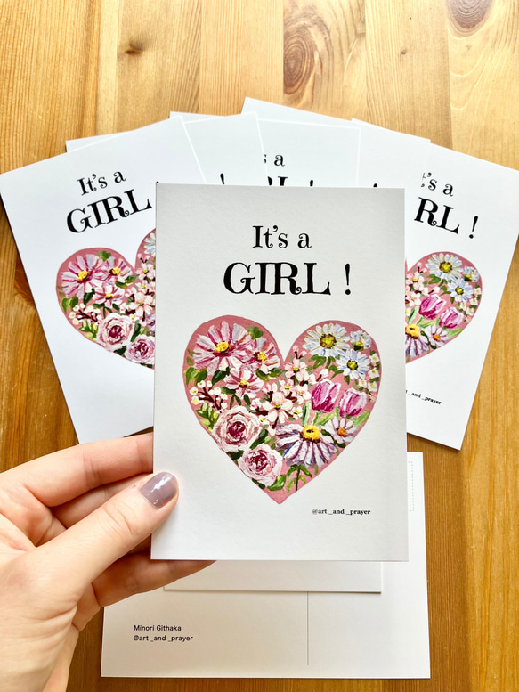 It’s a girl postcard - gender reveal card, ジェンダーリビールカード, 女の子 2枚目の画像