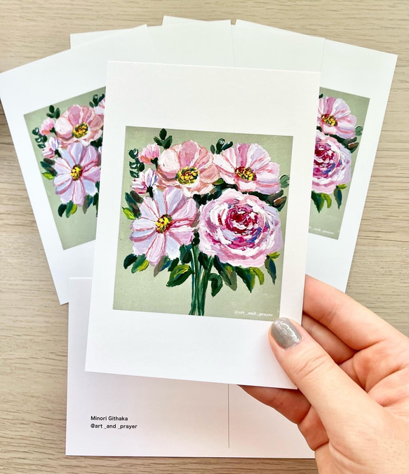 3枚セットブーケポストカード, 花束アート, ガッシュ画 2枚目の画像