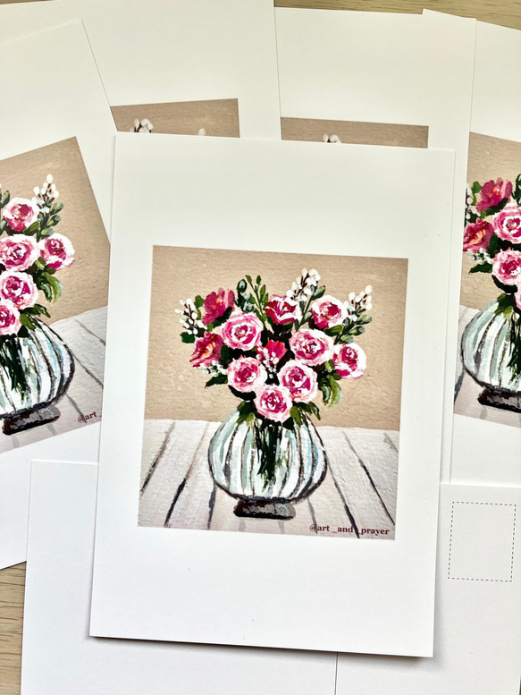 花瓶のバラポストカード, Flowers Postcards, Roses art 4枚目の画像