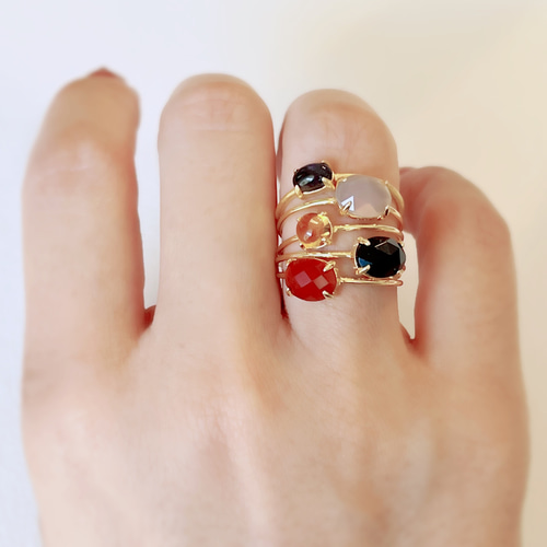 天然石 レッドアゲード ローズカット 6×8mm オーバル 爪留めリング