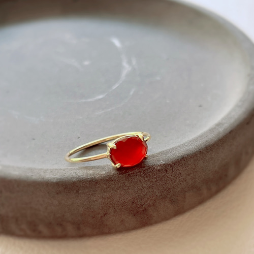 天然石 レッドアゲード ローズカット 6×8mm オーバル 爪留めリング