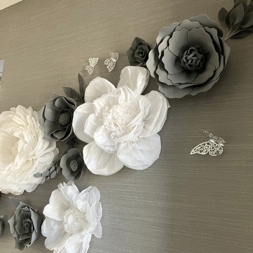F'(葉)2 豪華ウォールフラワーセット グレー&ホワイトのお花 F'(葉)2 豪華ウォールフラワーセット グレー&ホワイトのお花