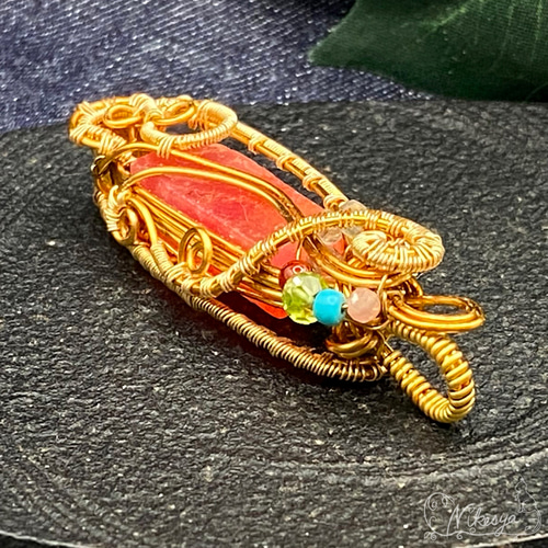 ワイヤーアクセサリー】オレンジサファイアのペンダントトップ【一点