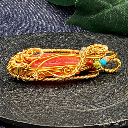 ワイヤーアクセサリー】オレンジサファイアのペンダントトップ【一点