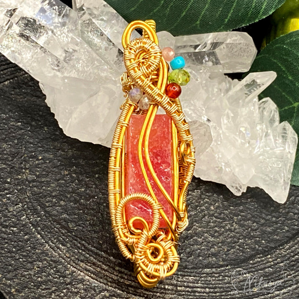 ワイヤーアクセサリー】オレンジサファイアのペンダントトップ【一点