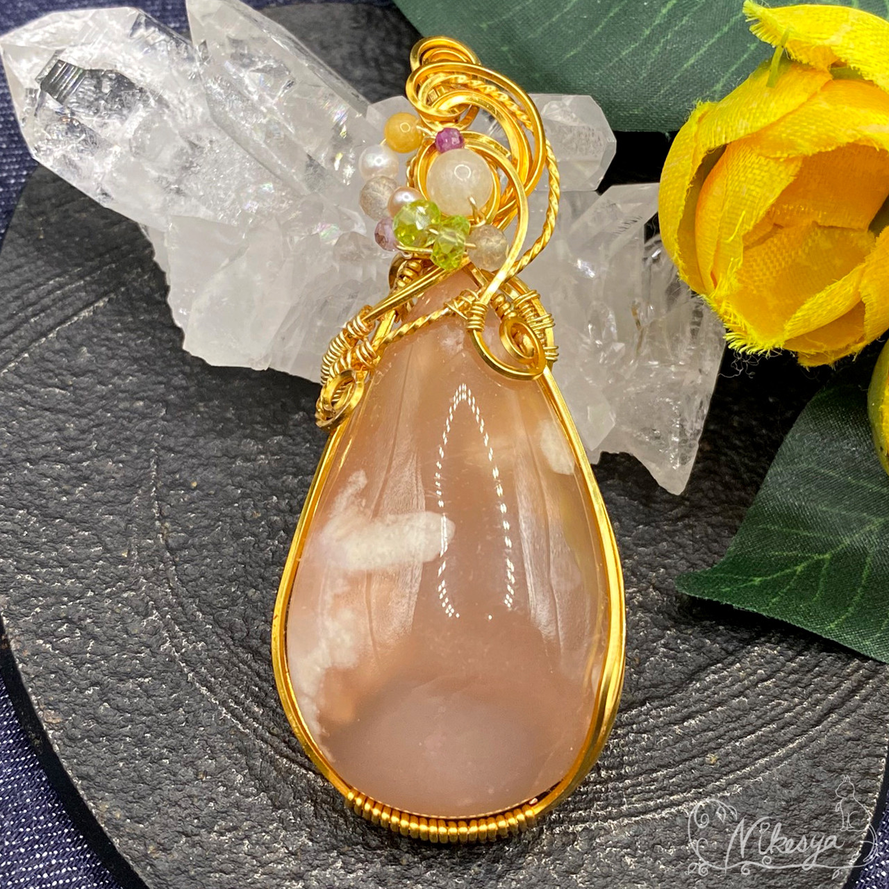 【一点もの】チェリーブロッサムアゲート(オレンジ系)のペンダントトップ【桜瑪瑙】【送料無料】