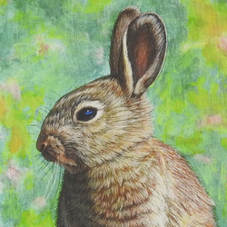 絵画パネル 「自然の中で（ウサギ）」 A5サイズ/干支/動物 3枚目の画像